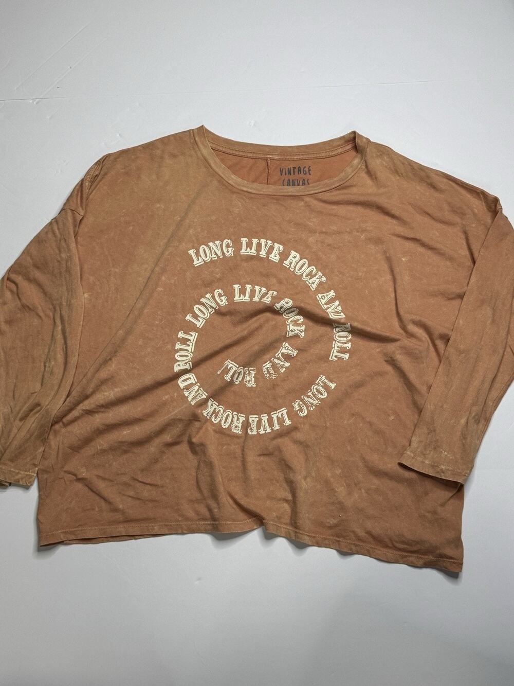 Vintage Canvas Womens M Orange Acid Wash Long Live Rock Roll Long Sleeve Tee